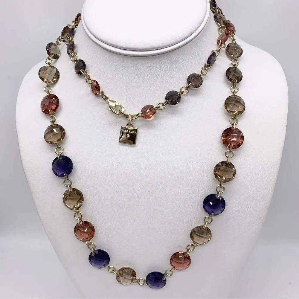 Anne Klein Vintage Faceted Crystal Jewel-Tone Station Necklace